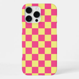 Roze en gele geruite print iPhone 16 pro max hoesje