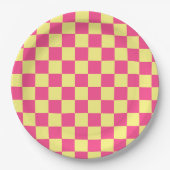 Roze en gele geruite print papieren bordje (Voorkant)