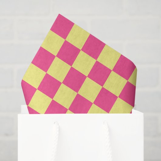 Roze en gele geruite print tissuepapier (Cadeauzakje)