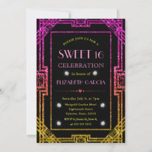 Roze en gele glitters Art Deco lijst Sweet 16