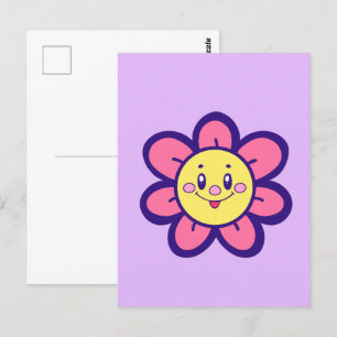 Roze en gele, Happy Flower Briefkaart