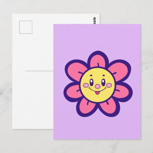 Roze en gele, Happy Flower Briefkaart (Voorkant / Achterkant)