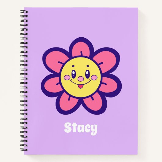 Roze en gele, Happy Flower Notitieboek (Voorkant)