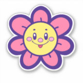 Roze en gele, Happy Flower Sticker (Voorkant)