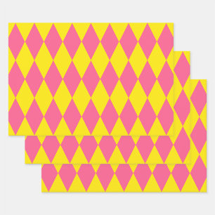 Roze en gele Harlekijn Geruite Ontwerp Inpakpapier Vel