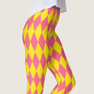 Roze en gele Harlekijn geruite ontwerp Leggings