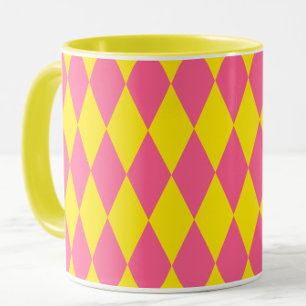 Roze en gele Harlekijn geruite ontwerp Mok