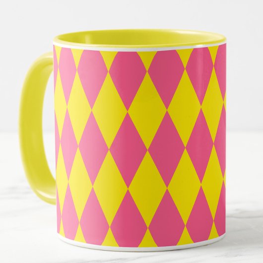 Roze en gele Harlekijn geruite ontwerp Mok