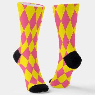 Roze en gele Harlekijn geruite ontwerp Sokken