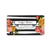 Roze en gele Heirloom Rozen Black White Stripe Etiket (Voorkant)