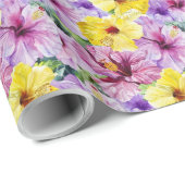 Roze en Gele Hibiscus Bloemen Bloemen Bloemen Gesc Cadeaupapier (Rol Hoek)
