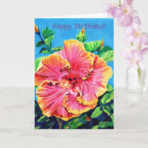 Roze en gele Hibiscus Happy Birthday Card Kaart