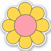 Roze en gele hippie retro Daisy Sticker (Voorkant)