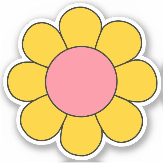 Roze en gele hippie retro Daisy Sticker (Voorkant)