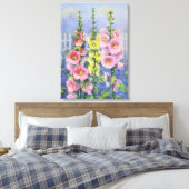 Roze en Gele Hollyhock door Cargill, 1937 Canvas Afdruk (Insitu (Slaapkamer))