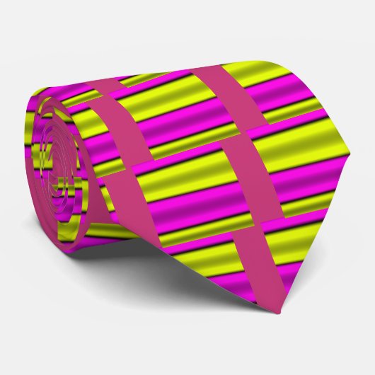 Roze en gele horizontale strepen stropdas (Opgerold)