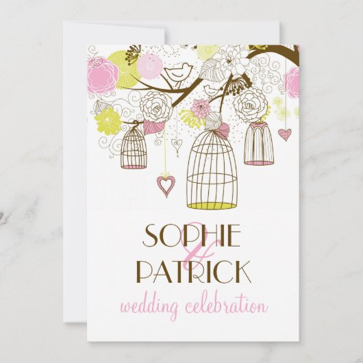 Roze en gele  huwelijksuitnodiging kaart (Voorkant)