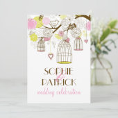 Roze en gele  huwelijksuitnodiging kaart (Staand voorkant)