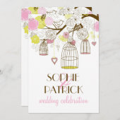 Roze en gele  huwelijksuitnodiging kaart (Voorkant / Achterkant)