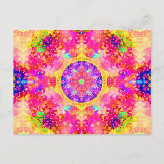 Roze en gele Kaleidoscoop Fractal Briefkaart (Voorkant)