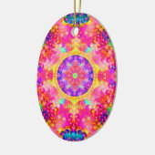 Roze en gele Kaleidoscoop Fractal Keramisch Ornament (Links)