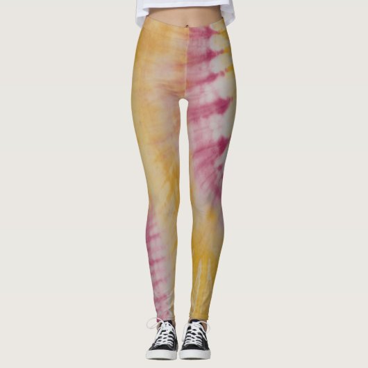 Roze en gele kleurstof leggings (Voorkant)
