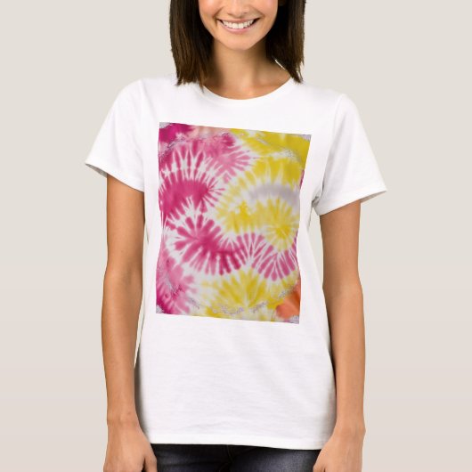 Roze en gele kleurstof t-shirt (Voorkant)