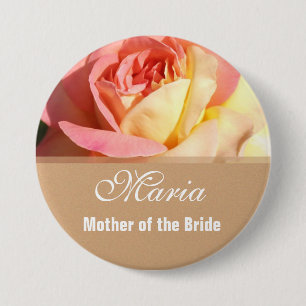 Roze en gele knop voor de naam van het bloemenhuwe ronde button 7,6 cm