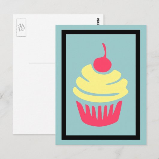 Roze en gele koekjes met Cherry op Bovenkant Briefkaart (Voorkant / Achterkant)