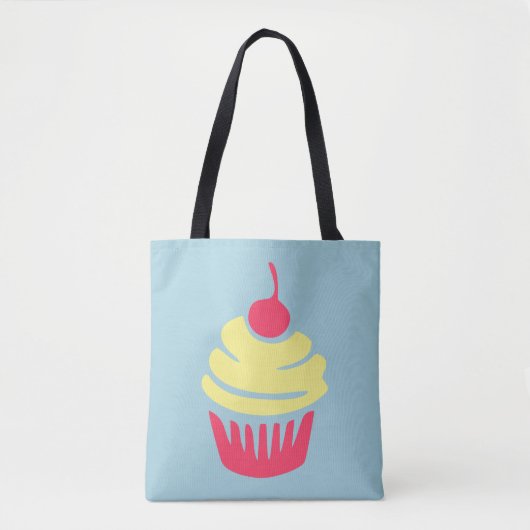 Roze en gele koekjes met Cherry op Bovenkant Tote Bag (Voorkant)