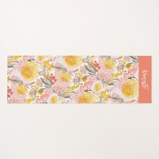 Roze en gele kustbloemen yogamat (Voorkant (horizontaal))