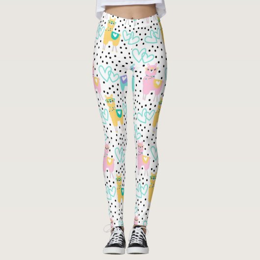 Roze en gele lammeren met hart leggings (Voorkant)