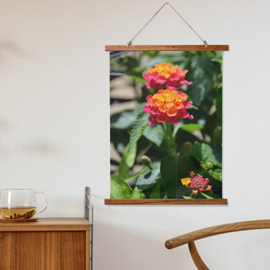 Roze en gele Lantana Flowers Fotografisch Hangend Wandkleed