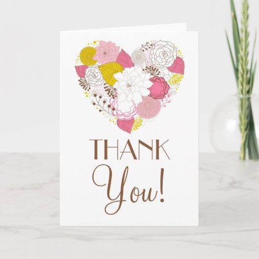 Roze en Gele Lente Bloemhart Bedankkaart (Voorkant)