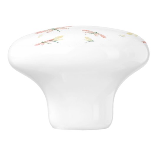 Roze en gele libellen op witte keramische knop (Zijkant)
