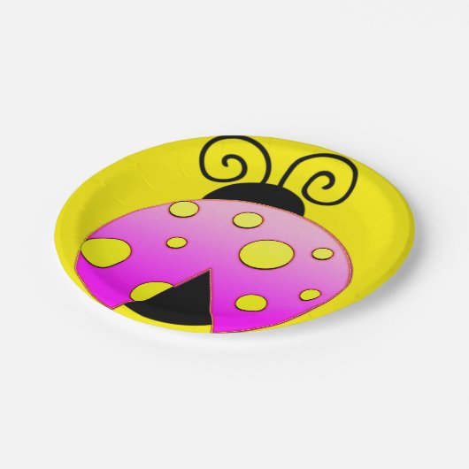 Roze en gele lieveheersbeestje papieren Borden Papieren Bordje (Gekanteld)