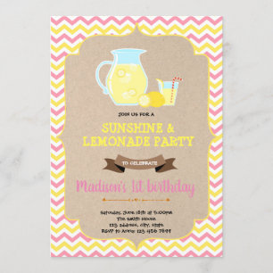 Roze en gele limonade stand-uitnodiging kaart