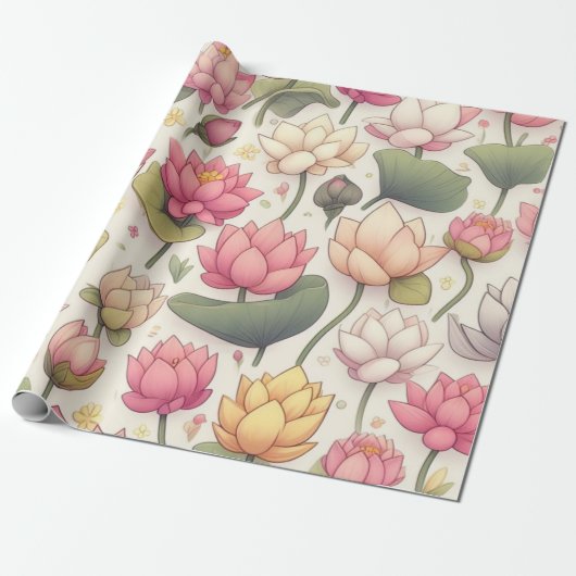 Roze en gele lotusbloemen op cadeaupapier (Uitgerold)