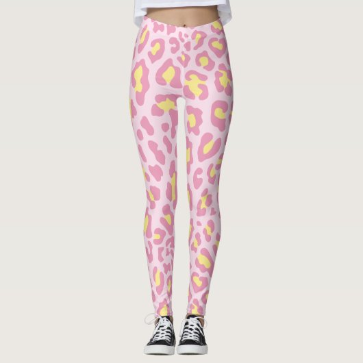 Roze en gele luipaard print leggings (Voorkant)
