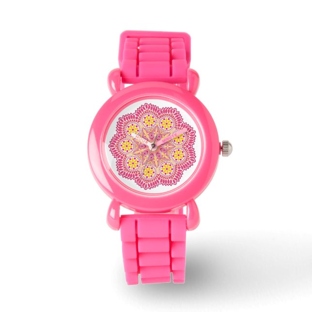  roze en gele Mandela Watch Horloge (Voorkant)
