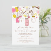 Roze en Gele Mason Jars Baby shower Uitnodiging (Staand voorkant)