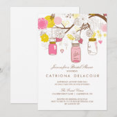 Roze en Gele Mason Jars Bridal Shower Kaart (Voorkant / Achterkant)