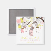 Roze en gele Mason Jars Cute Save the Date Magnet (Voorkant / Achterkant)