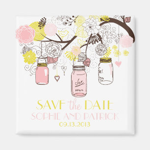 Roze en gele Mason Jars Cute Save the Date Magnet