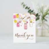 Roze en Gele Mason Jars Floral Dank je Briefkaart (Staand voorkant)