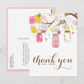 Roze en Gele Mason Jars Floral Dank je Briefkaart (Voorkant / Achterkant)