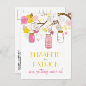 Roze en Gele Mason Jars Save the Date Briefkaart (Voorkant / Achterkant)