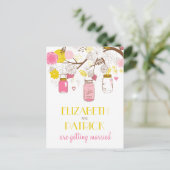 Roze en Gele Mason Jars Save the Date Briefkaart (Staand voorkant)