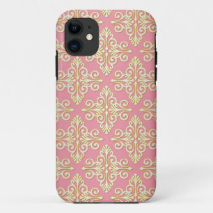 Roze en gele meisjesachtige damast iPhone 11 hoesje