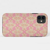 Roze en gele meisjesachtige damast Case-Mate iPhone case (Achterkant (horizontaal))